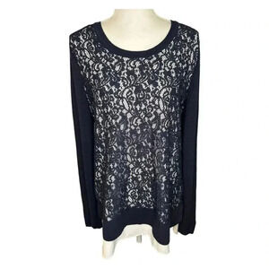 Simply Vera Vera Wang‎ Women’s Large Navy & White Lace Overlay Sweater